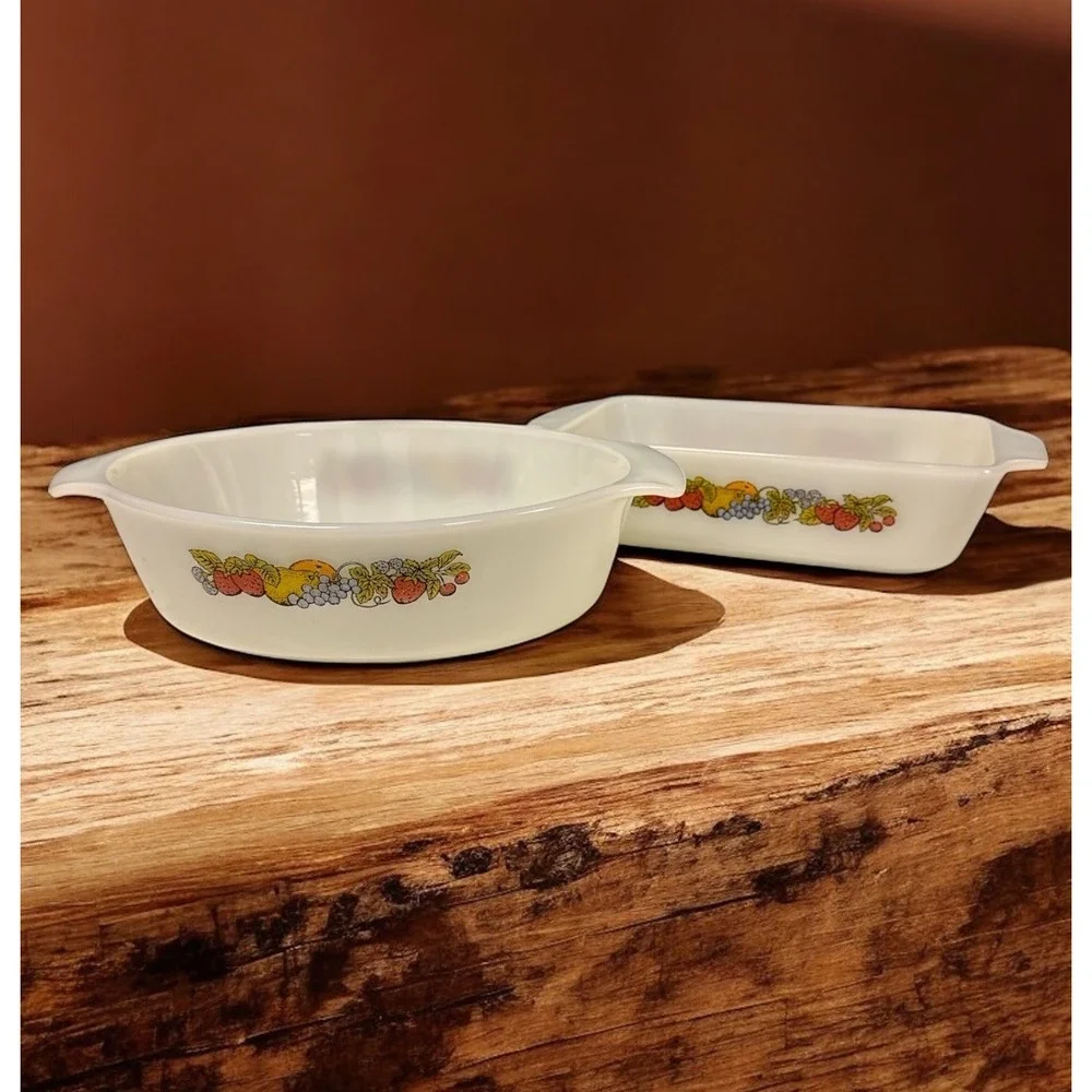 Lot Of 2 Anchor Hocking Fire-King Oval Casserole Dish + Rectangle Fruit 433 441